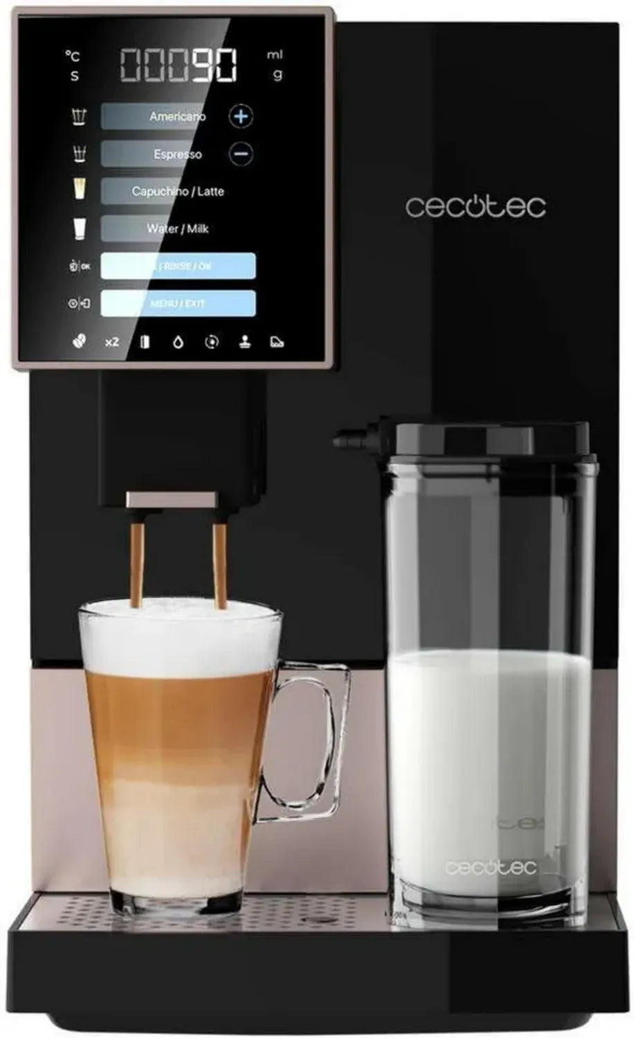 Cecotec Cremmaet Compactccino Kaffeevollautomat, 19 Bar, Milchsystem, Thermoblock, 5 Mahlstufen, 150g Bohnenbehälter