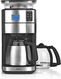 BEEM Filterkaffeemaschine mit Mahlwerk, Edelstahl, 1000 W, mit Glaskanne und Isolierkanne, 24h-Timer